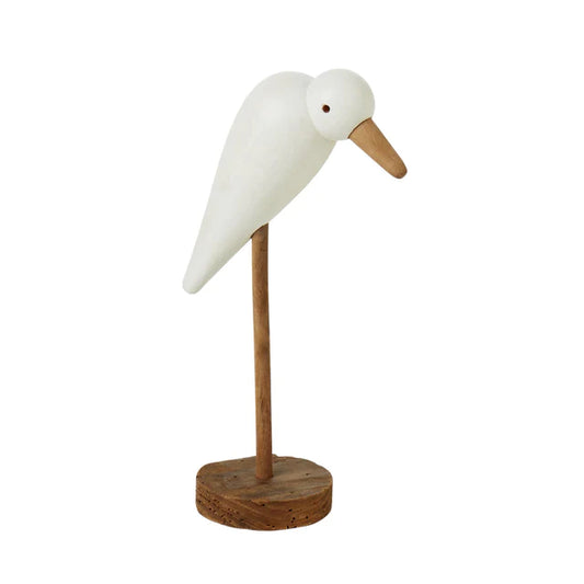 Wooden Bird Sculpture 16x11x34cm White
