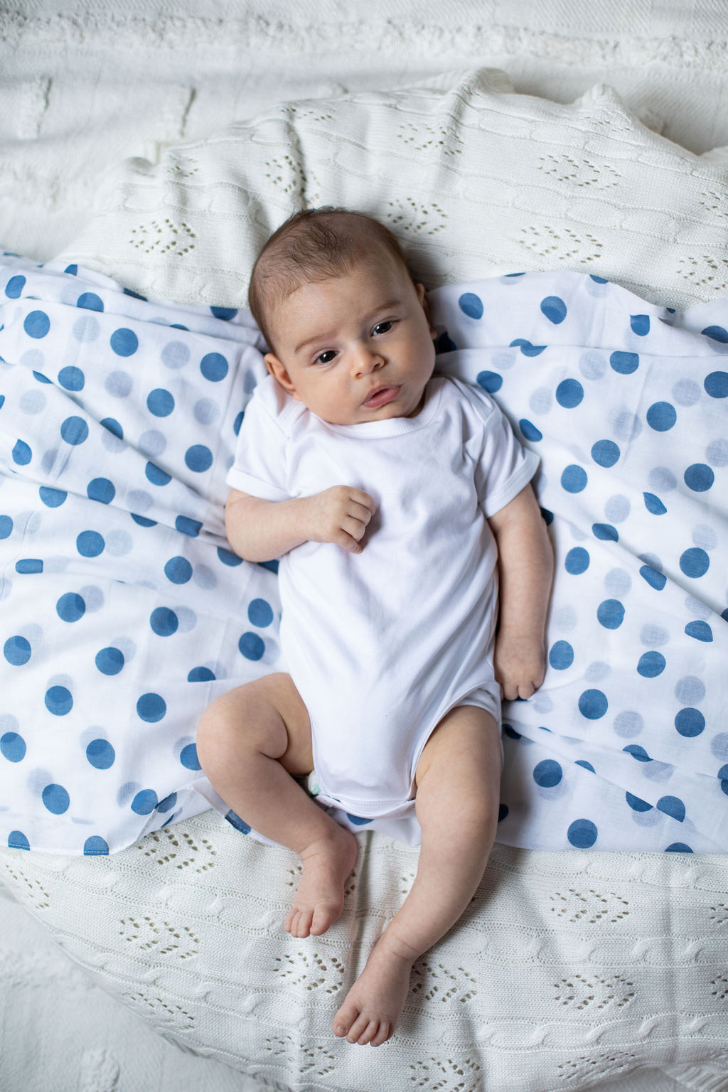 White Muslin with Midnight Blue Spots