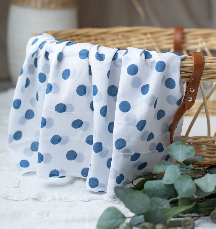 White Muslin with Midnight Blue Spots