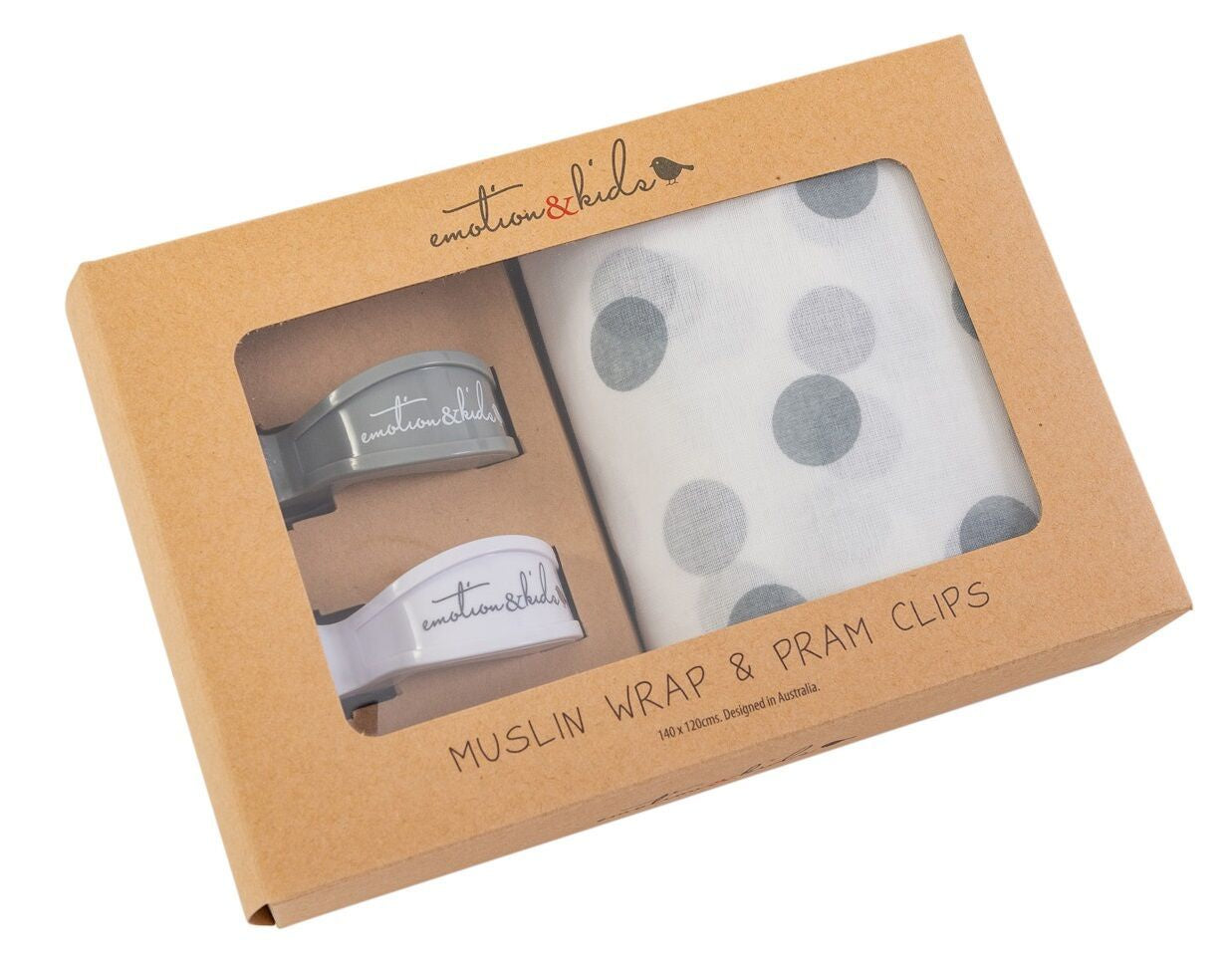 Grey Spot Muslin Wrap & Grey White Clip Pack